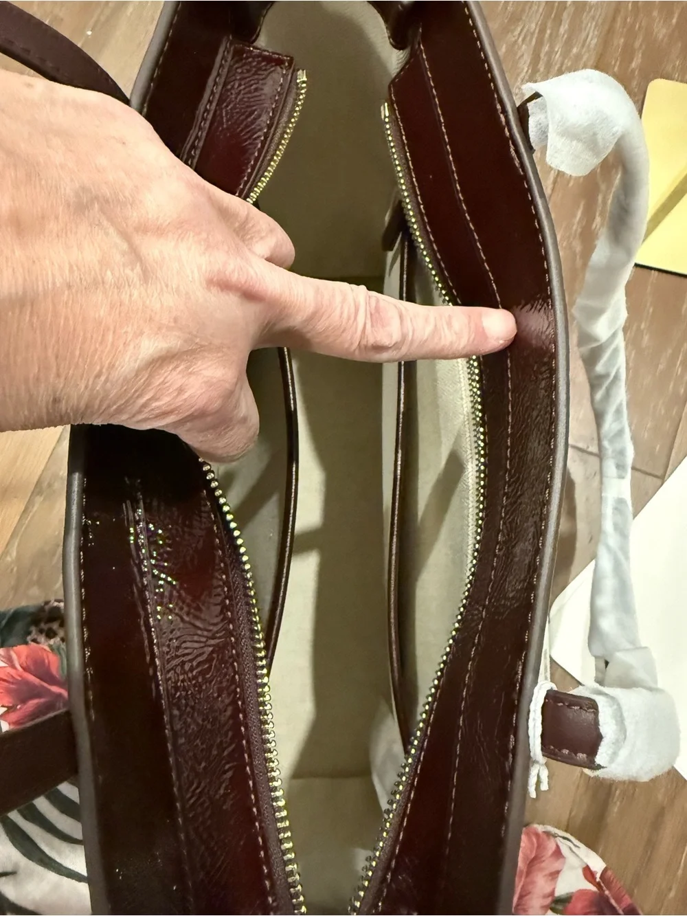 Tory Burch Patent Leather Shoulder Tote in Deep Burgundy